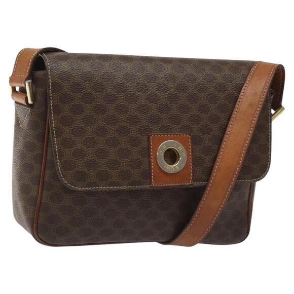 CELINE Macadam Canvas Shoulder Bag Pvc Leather Brown Gold - Picture 1 of 12